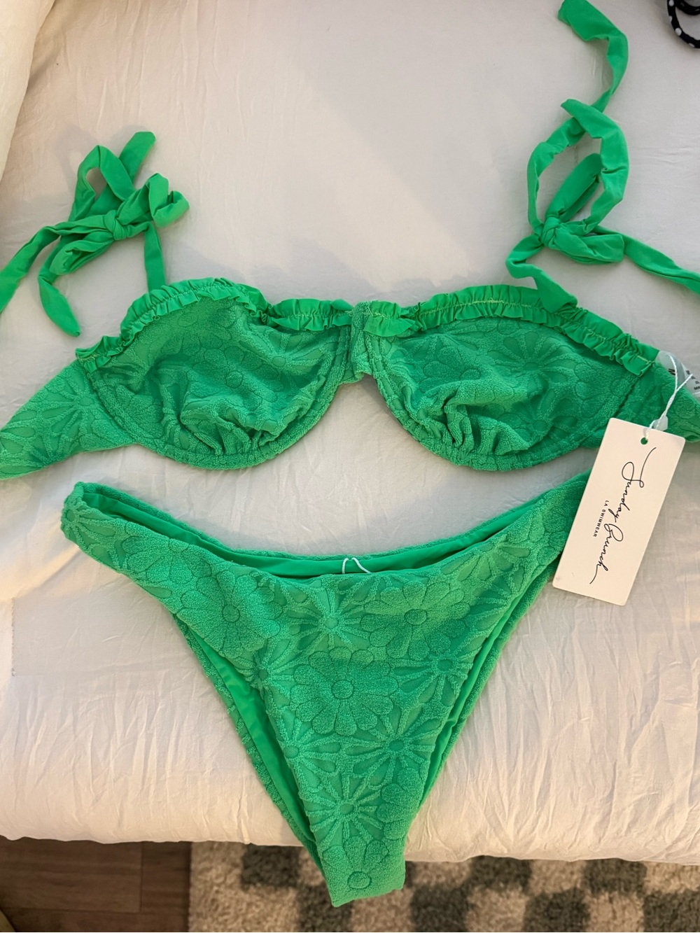 Sunday Brunch LA Swimwear green floral terry cloth bikini
